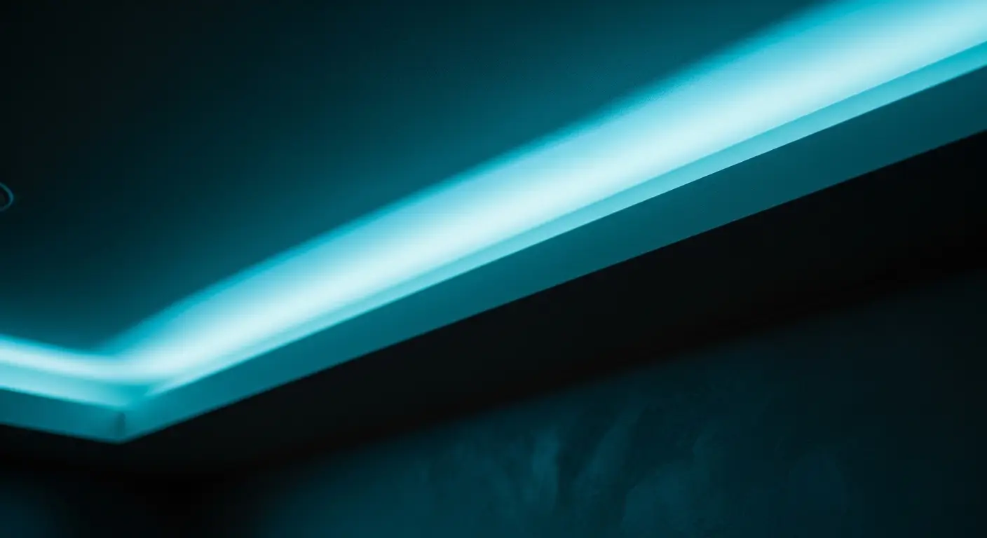 딥 시안 LED 스트립 천장 가장자리 강남가라오케 감각적 조명 연출 분위기 조성