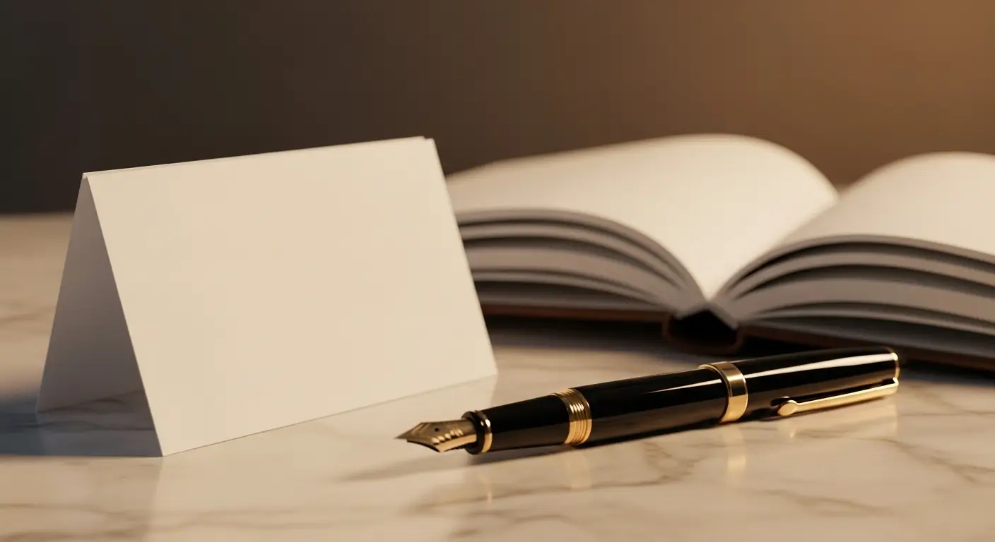 마블 위 만년필과 흰 명함 가죽 다이어리 강남가라오케 비즈니스 접대 정통 라인