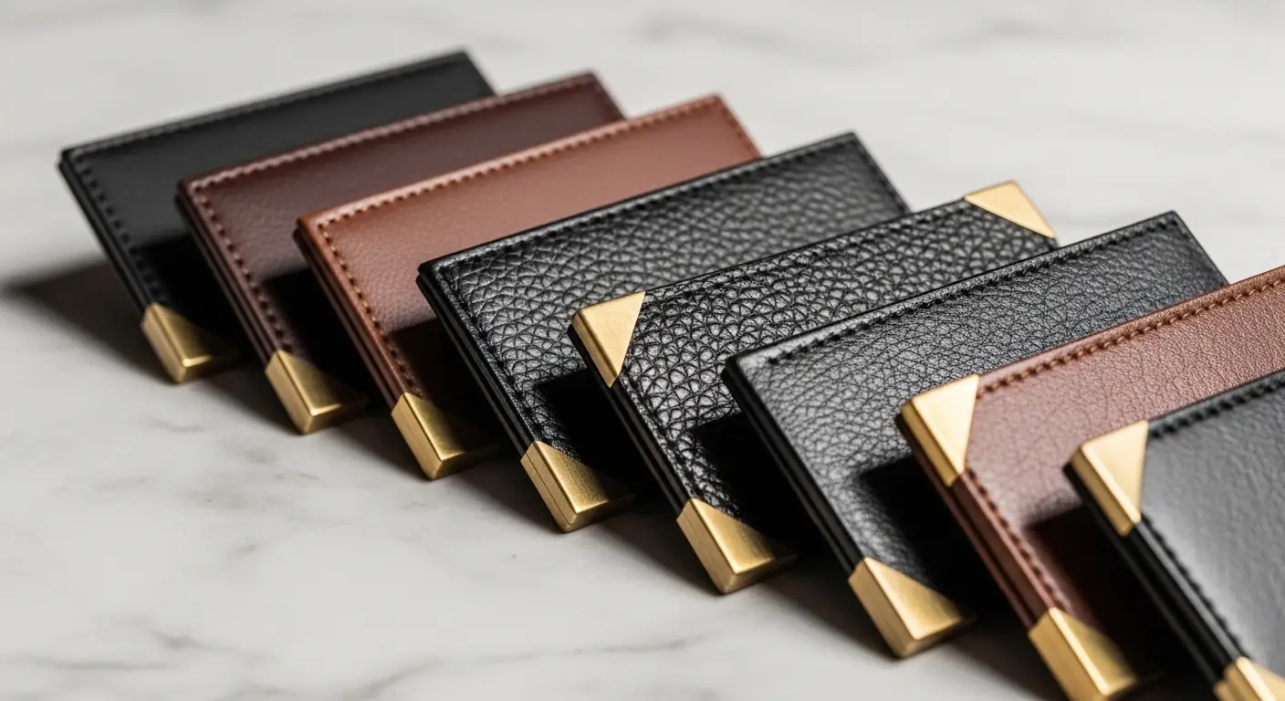 여러 장의 가죽 명함 나란히 디스플레이 강남가라오케 매니저 풀 다양성 프리미엄 라인