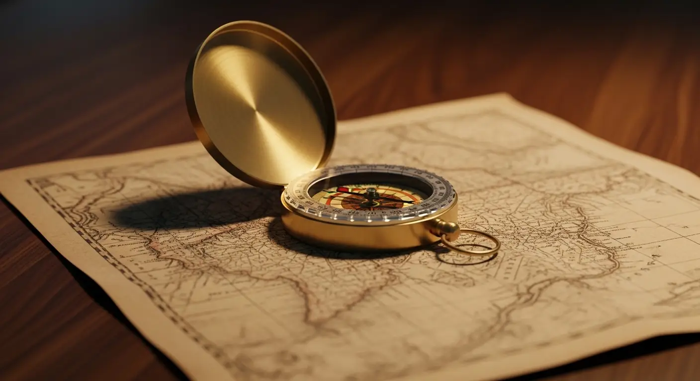 빈티지 나침반과 종이 지도 디테일 강남가라오케 다국어 매니저 외국인 일행 안내